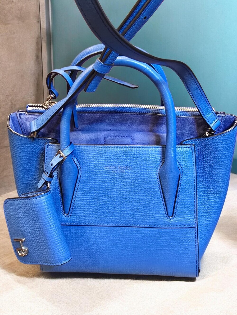 Henri Bendel Blue Leather Satchel & Coin Wallet